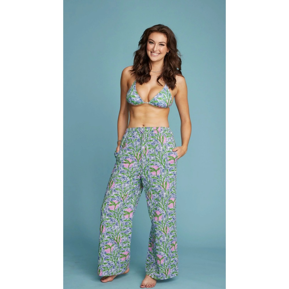 Liberty & Justice Ainatou Pant Women M Pink Green Botanical Wide Leg Cruise Boho